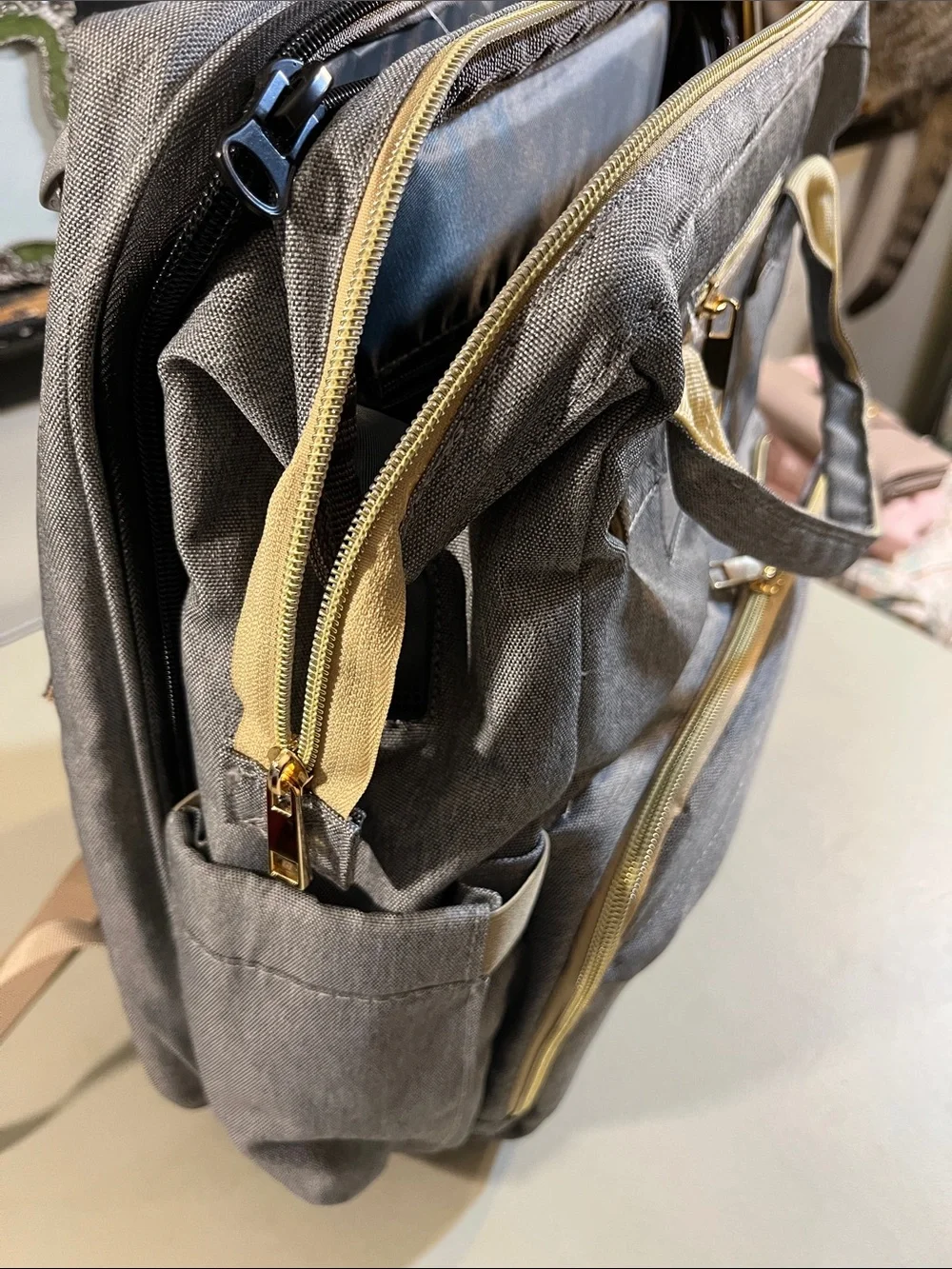 Gray Baby Diaper Backpack with Cream Trim - Unbranded